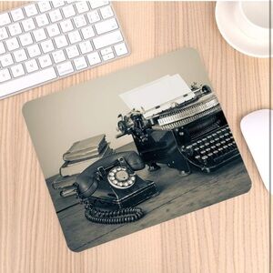 Vintage Style Mouse Pad with Typewriter and Telephone Design